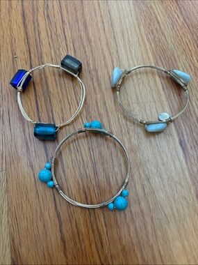 Gold-Tone Bracelet Set with Turquoise, White and Blue Beads